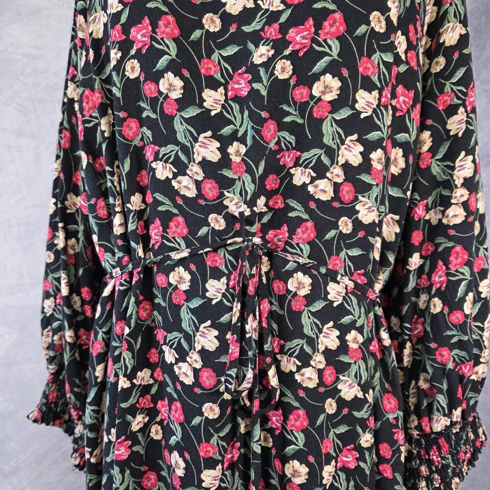 Draper James RSVP Dress Womens XL Black Floral Tie Waist Smocked Cuffs KD7032RT - Picture 8 of 16